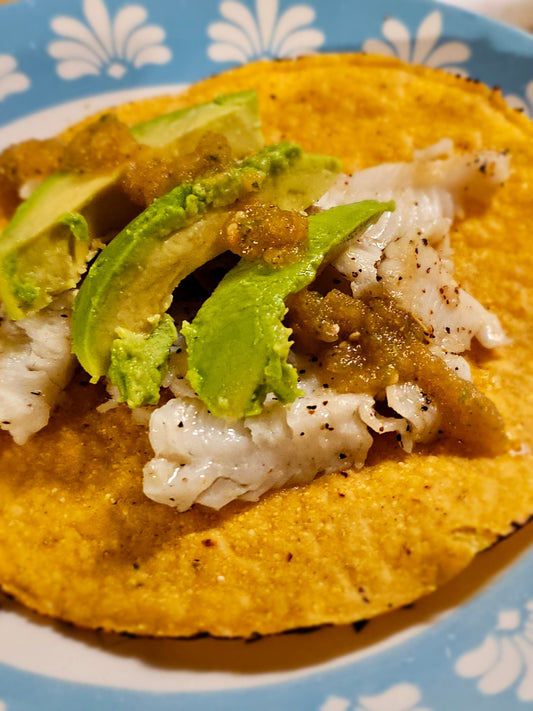 Perch Tostadas with Blended Mango Salsa