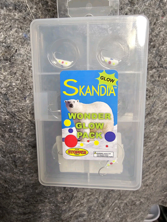 Skanda Wonder Glow Pack Featuring 6 Assorted Glow In the Dark Ice Fishing Jigs
