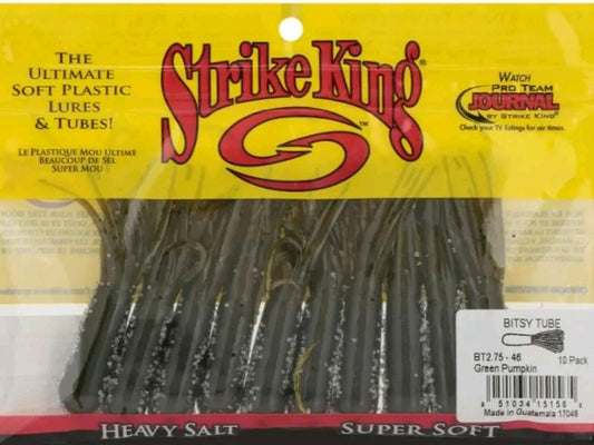 Strike King Bitsy Tube 2.75" Green Pumpkin Color Soft Bait Lure. Pack of 10